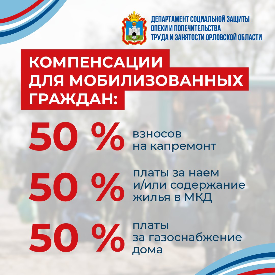 мобилизованные и совместно проживающие с ними члены семей имеют право на ежемесячную денежную компенсацию расходов на оплату в размере 50%