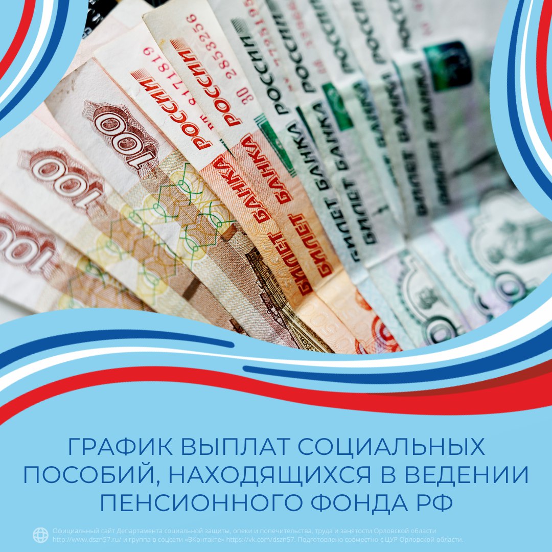 График выплат социальных пособий, находящихся в ведении Пенсионного фонда РФ