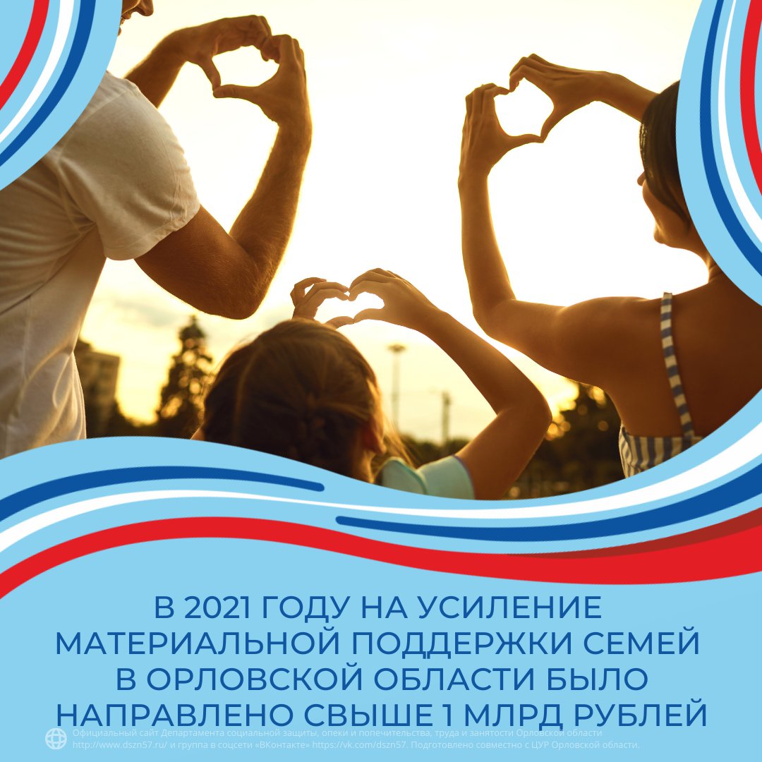 В 2021 году на усиление материальной поддержки семей в Орловской области было направлено свыше 1 млрд рублей В 2021 году на усиление материальной поддержки семей в Орловской области было направлено свыше 1 млрд рублей