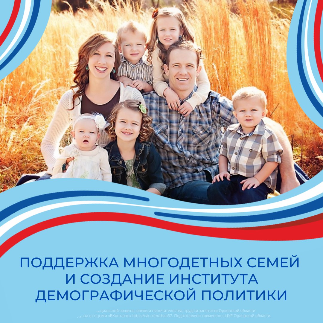 Поддержка многодетных семей и создание института демографической политики Поддержка многодетных семей и создание института демографической политики